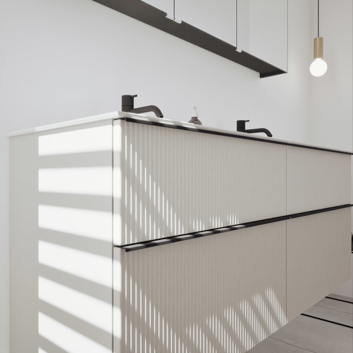 burgbad Fiumo 2.0 Badmöbelset 142 cm mit Waschtisch mit Unterschrank mit Griff G0200 und Spiegelschrank