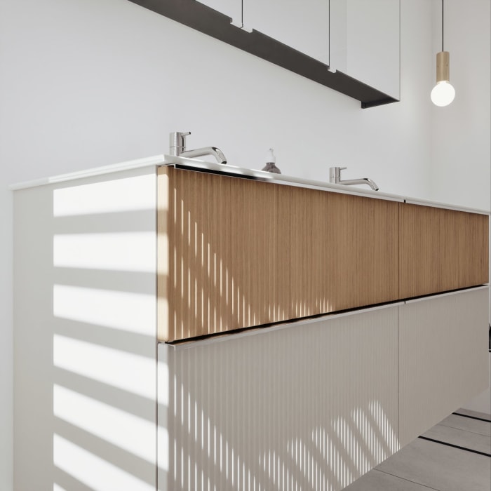 burgbad Fiumo 2.0 Badmöbelset 142 cm mit Waschtisch mit Unterschrank mit Griff G0146 und Spiegelschrank