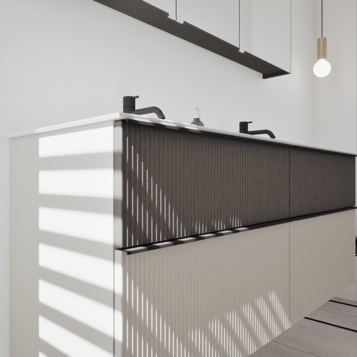 burgbad Fiumo 2.0 Badmöbelset 142 cm mit Waschtisch mit Unterschrank mit Griff G0200 und Spiegelschrank