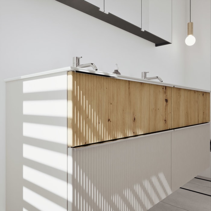 burgbad Fiumo 2.0 Badmöbelset 142 cm mit Waschtisch mit Unterschrank mit Griff G0146 und Spiegelschrank