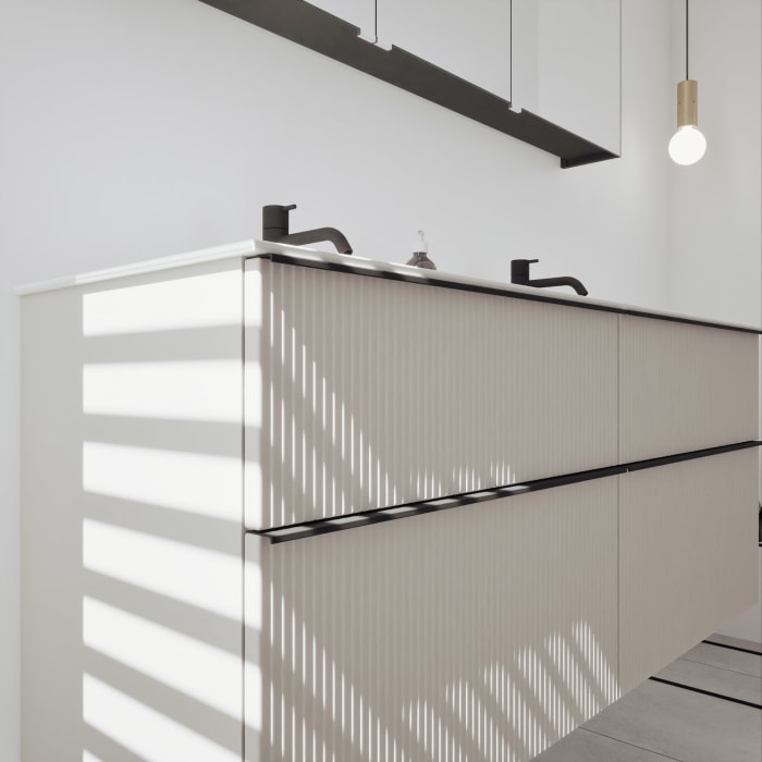 burgbad Fiumo 2.0 Badmöbelset 142 cm mit Waschtisch mit Unterschrank mit Griff G0200 und Spiegelschrank