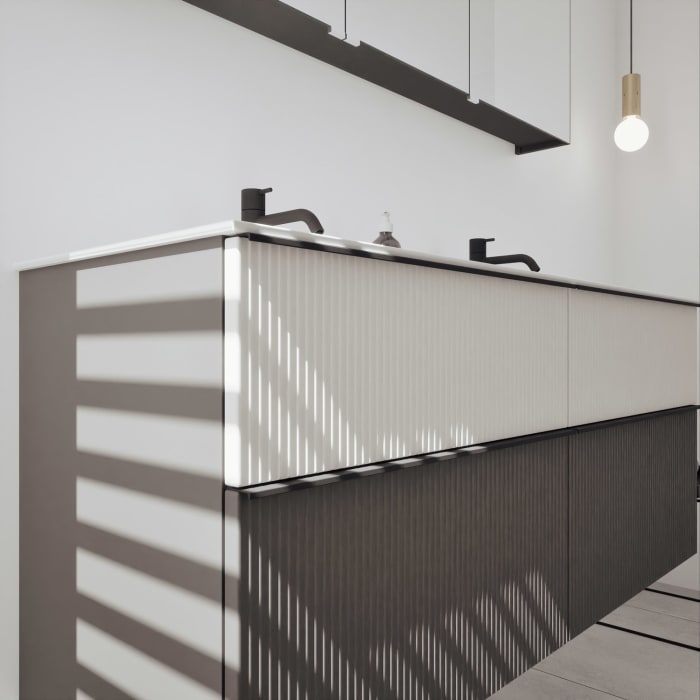 burgbad Fiumo 2.0 Badmöbelset 142 cm mit Waschtisch mit Unterschrank mit Griff G0200 und Spiegelschrank