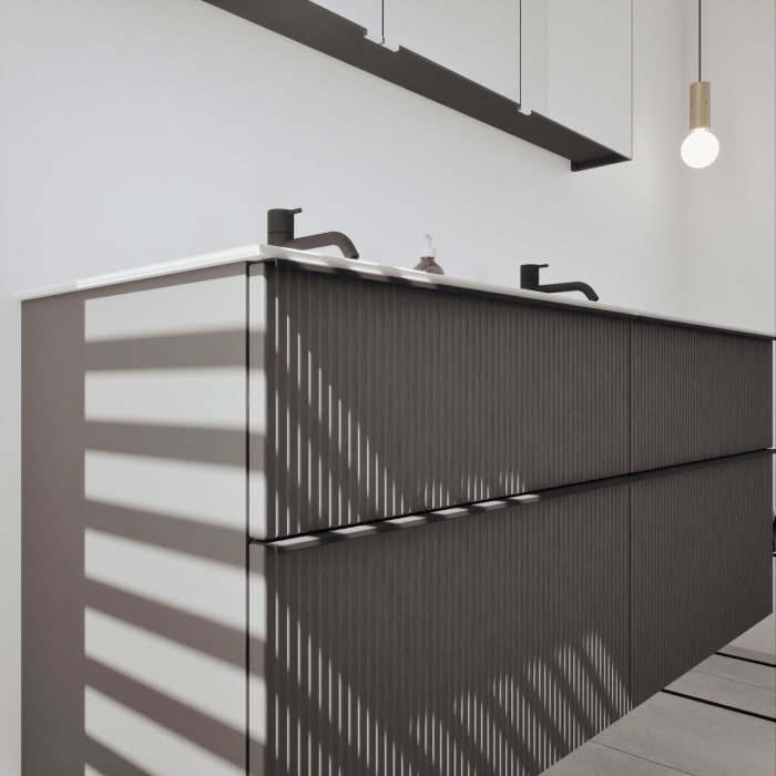 burgbad Fiumo 2.0 Badmöbelset 142 cm mit Waschtisch mit Unterschrank mit Griff G0200 und Spiegelschrank