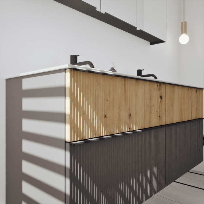 burgbad Fiumo 2.0 Badmöbelset 142 cm mit Waschtisch mit Unterschrank mit Griff G0200 und Spiegelschrank