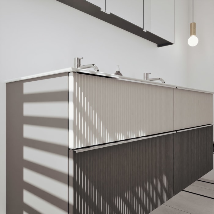 burgbad Fiumo 2.0 Badmöbelset 142 cm mit Waschtisch mit Unterschrank mit Griff G0146 und Spiegelschrank