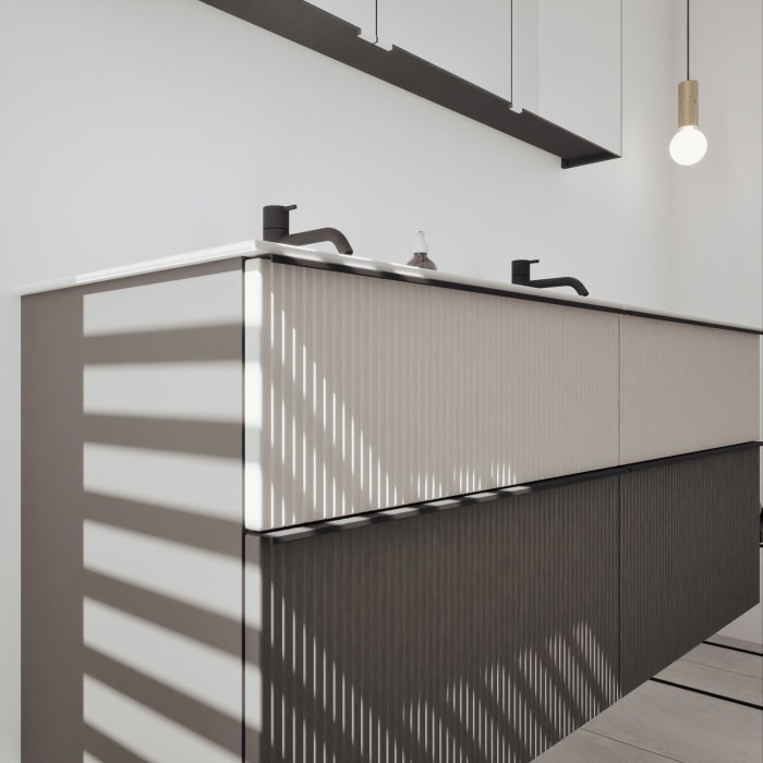 burgbad Fiumo 2.0 Badmöbelset 142 cm mit Waschtisch mit Unterschrank mit Griff G0200 und Spiegelschrank