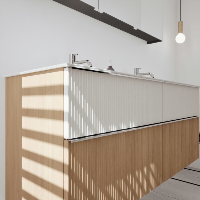 burgbad Fiumo 2.0 Badmöbelset 142 cm mit Waschtisch mit Unterschrank mit Griff G0146 und Spiegelschrank