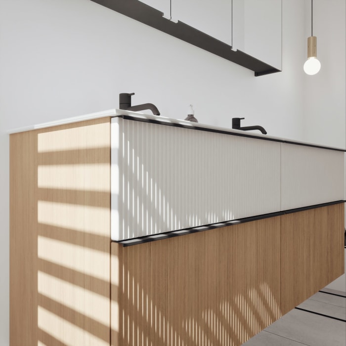 burgbad Fiumo 2.0 Badmöbelset 142 cm mit Waschtisch mit Unterschrank mit Griff G0200 und Spiegelschrank