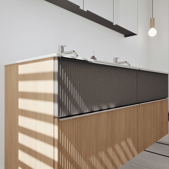 burgbad Fiumo 2.0 Badmöbelset 142 cm mit Waschtisch mit Unterschrank mit Griff G0146 und Spiegelschrank