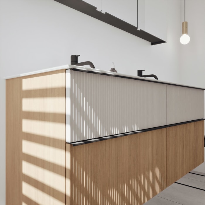 burgbad Fiumo 2.0 Badmöbelset 142 cm mit Waschtisch mit Unterschrank mit Griff G0200 und Spiegelschrank