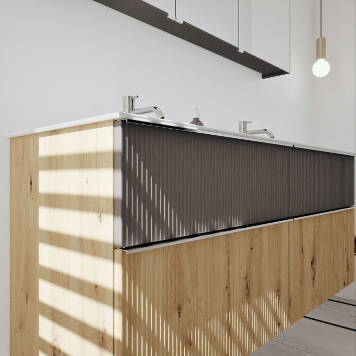 burgbad Fiumo 2.0 Badmöbelset 142 cm mit Waschtisch mit Unterschrank mit Griff G0146 und Spiegelschrank