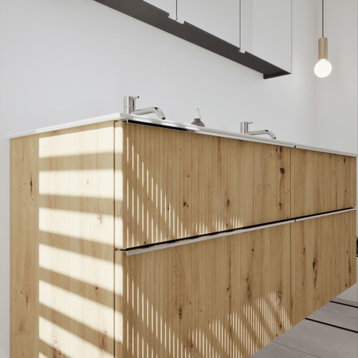 burgbad Fiumo 2.0 Badmöbelset 142 cm mit Waschtisch mit Unterschrank mit Griff G0146 und Spiegelschrank