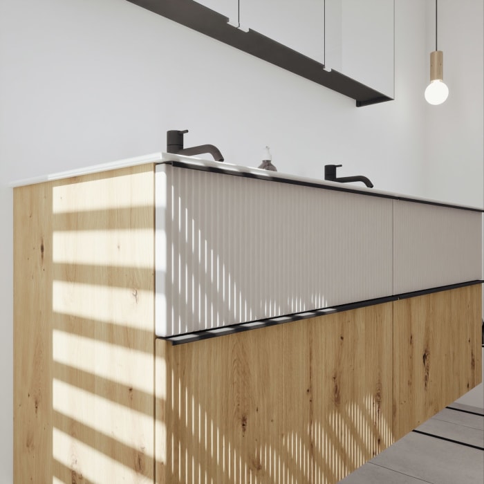 burgbad Fiumo 2.0 Badmöbelset 142 cm mit Waschtisch mit Unterschrank mit Griff G0200 und Spiegelschrank