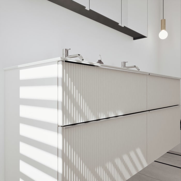 burgbad Fiumo 2.0 Badmöbelset 142 cm mit Waschtisch mit Unterschrank mit Griff G0146 und Spiegelschrank