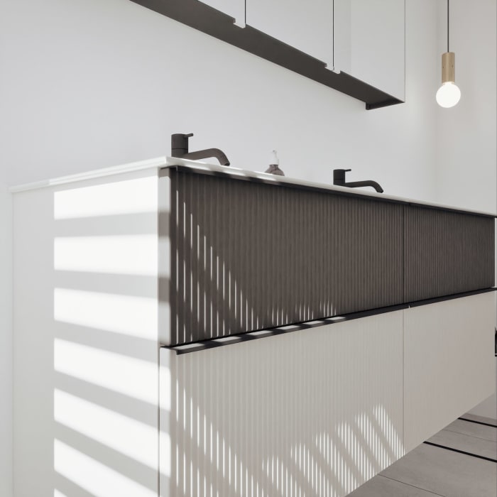 burgbad Fiumo 2.0 Badmöbelset 142 cm mit Waschtisch mit Unterschrank mit Griff G0200 und Spiegelschrank