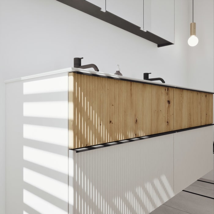 burgbad Fiumo 2.0 Badmöbelset 142 cm mit Waschtisch mit Unterschrank mit Griff G0200 und Spiegelschrank