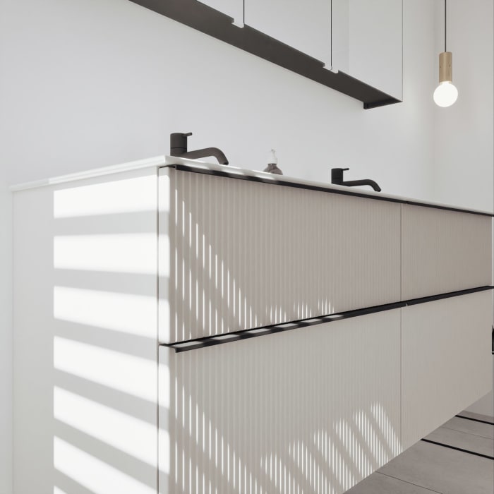 burgbad Fiumo 2.0 Badmöbelset 142 cm mit Waschtisch mit Unterschrank mit Griff G0200 und Spiegelschrank