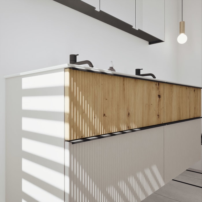 burgbad Fiumo 2.0 Badmöbelset 142 cm mit Waschtisch mit Unterschrank mit Griff G0200 und Spiegelschrank