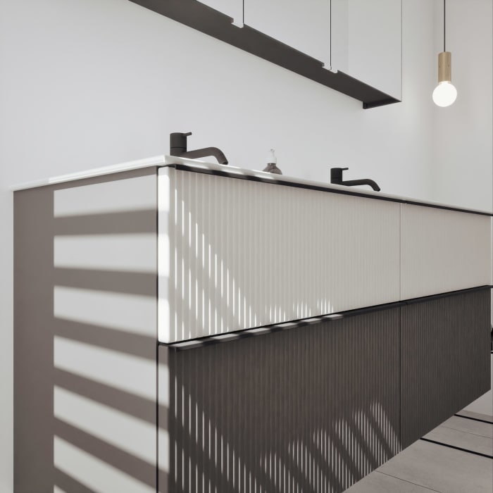 burgbad Fiumo 2.0 Badmöbelset 142 cm mit Waschtisch mit Unterschrank mit Griff G0200 und Spiegelschrank