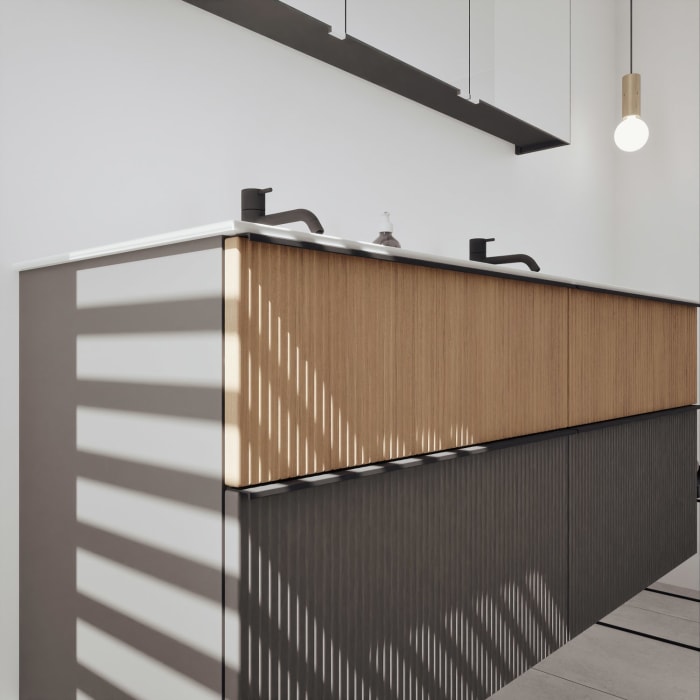 burgbad Fiumo 2.0 Badmöbelset 142 cm mit Waschtisch mit Unterschrank mit Griff G0200 und Spiegelschrank