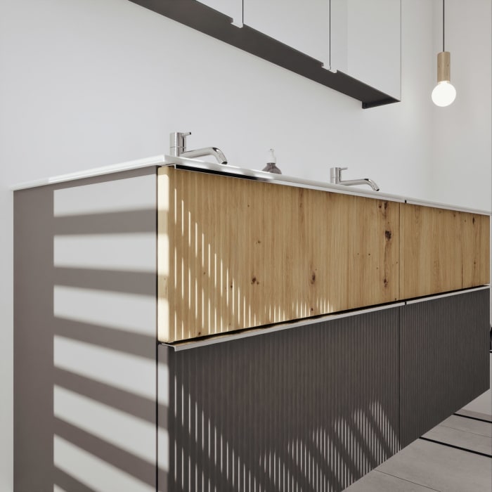 burgbad Fiumo 2.0 Badmöbelset 142 cm mit Waschtisch mit Unterschrank mit Griff G0146 und Spiegelschrank