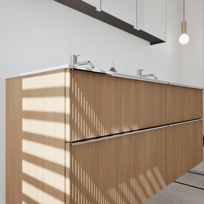 burgbad Fiumo 2.0 Badmöbelset 142 cm mit Waschtisch mit Unterschrank mit Griff G0146 und Spiegelschrank