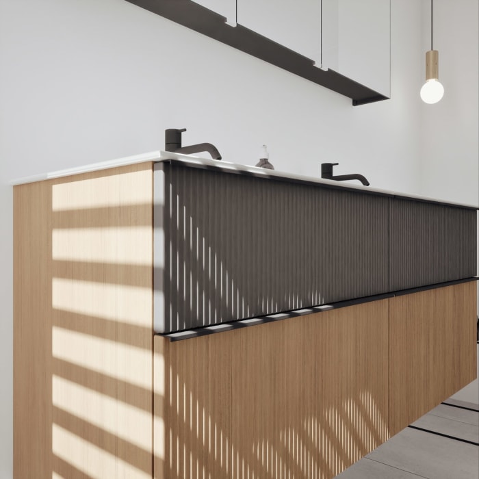 burgbad Fiumo 2.0 Badmöbelset 142 cm mit Waschtisch mit Unterschrank mit Griff G0200 und Spiegelschrank