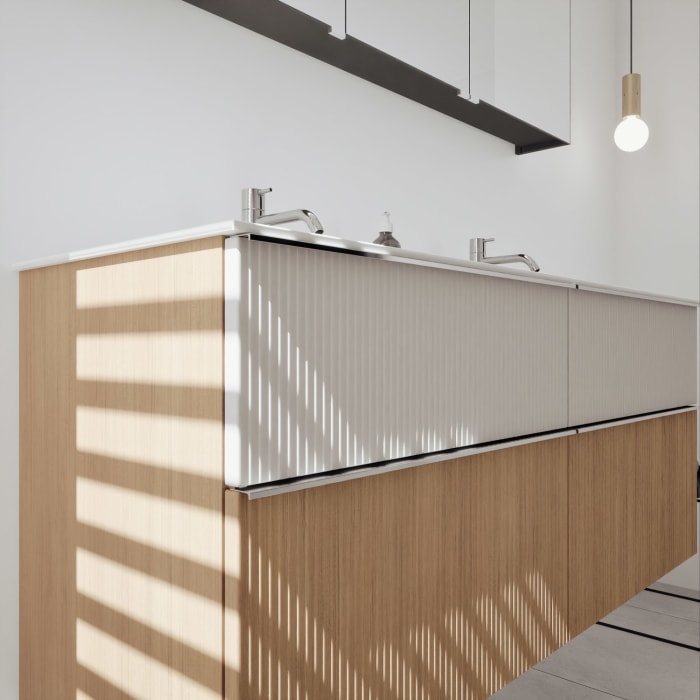 burgbad Fiumo 2.0 Badmöbelset 142 cm mit Waschtisch mit Unterschrank mit Griff G0146 und Spiegelschrank