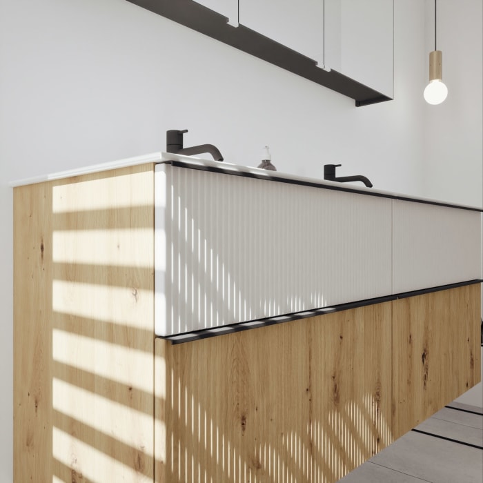 burgbad Fiumo 2.0 Badmöbelset 142 cm mit Waschtisch mit Unterschrank mit Griff G0200 und Spiegelschrank