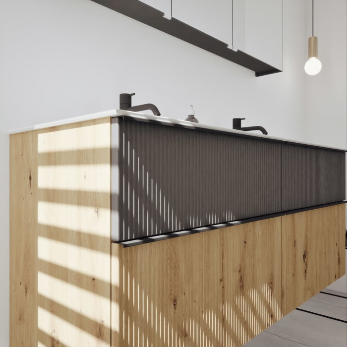 burgbad Fiumo 2.0 Badmöbelset 142 cm mit Waschtisch mit Unterschrank mit Griff G0200 und Spiegelschrank