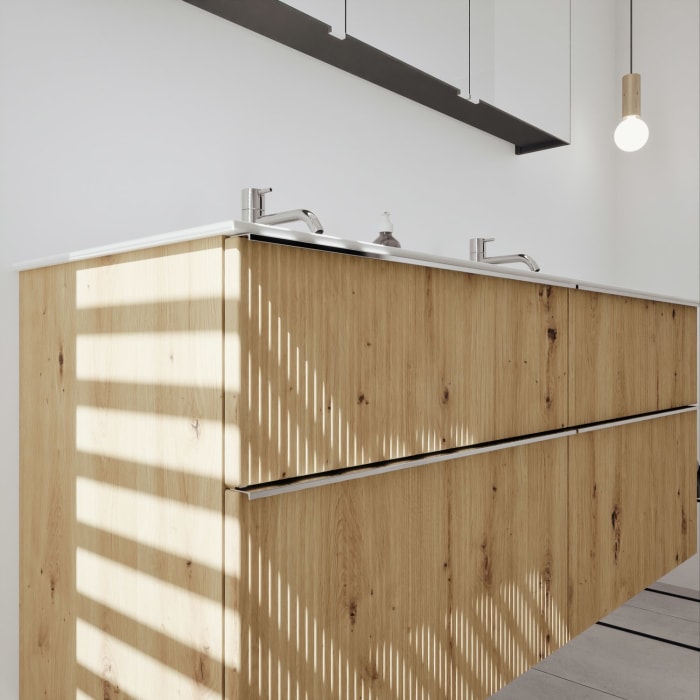 burgbad Fiumo 2.0 Badmöbelset 142 cm mit Waschtisch mit Unterschrank mit Griff G0146 und Spiegelschrank