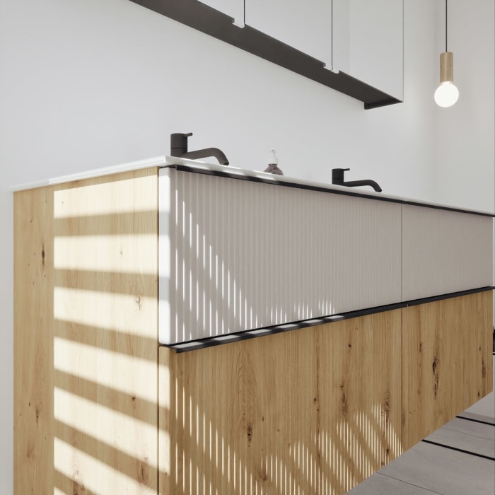 burgbad Fiumo 2.0 Badmöbelset 142 cm mit Waschtisch mit Unterschrank mit Griff G0200 und Spiegelschrank