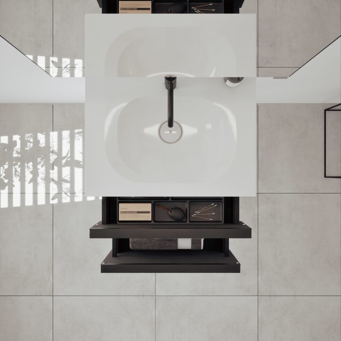 burgbad Fiumo 2.0 Badmöbelset 62 cm mit Waschtisch mit Unterschrank mit Griff G0200 und Spiegelschrank