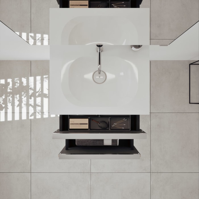 burgbad Fiumo 2.0 Badmöbelset 62 cm mit Waschtisch mit Unterschrank mit Griff G0146 und Spiegelschrank