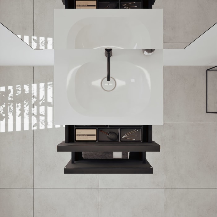 burgbad Fiumo 2.0 Badmöbelset 62 cm mit Waschtisch mit Unterschrank mit Griff G0200 und Spiegelschrank