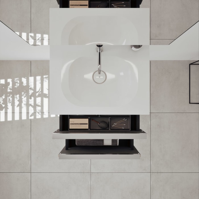 burgbad Fiumo 2.0 Badmöbelset 62 cm mit Waschtisch mit Unterschrank mit Griff G0146 und Spiegelschrank