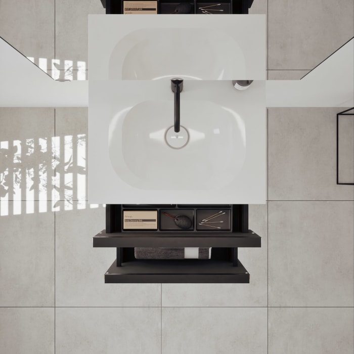 burgbad Fiumo 2.0 Badmöbelset 62 cm mit Waschtisch mit Unterschrank mit Griff G0200 und Spiegelschrank