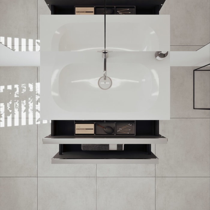 burgbad Fiumo 2.0 Badmöbelset 82 cm mit Waschtisch mit Unterschrank mit Griff G0146 und Spiegelschrank