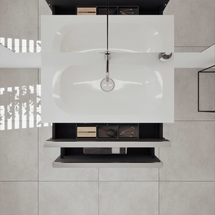 burgbad Fiumo 2.0 Badmöbelset 82 cm mit Waschtisch mit Unterschrank mit Griff G0146 und Spiegelschrank