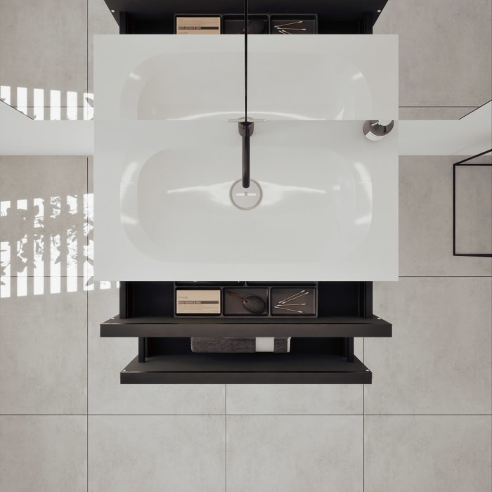 burgbad Fiumo 2.0 Badmöbelset 82 cm mit Waschtisch mit Unterschrank mit Griff G0200 und Spiegelschrank