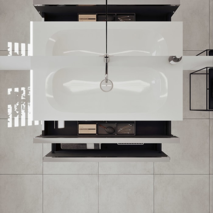 burgbad Fiumo 2.0 Badmöbelset 102 cm mit Waschtisch mit Unterschrank mit Griff G0146 und Spiegelschrank