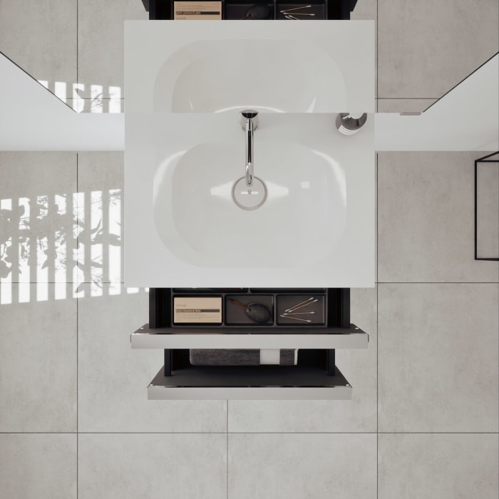 burgbad Fiumo 2.0 Badmöbelset 62 cm mit Waschtisch mit Unterschrank mit Griff G0146 und Spiegelschrank