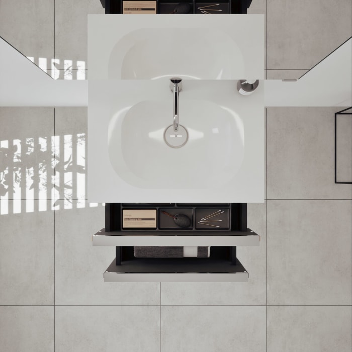 burgbad Fiumo 2.0 Badmöbelset 62 cm mit Waschtisch mit Unterschrank mit Griff G0146 und Spiegelschrank