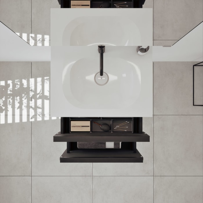 burgbad Fiumo 2.0 Badmöbelset 62 cm mit Waschtisch mit Unterschrank mit Griff G0200 und Spiegelschrank