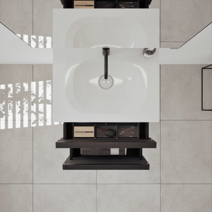 burgbad Fiumo 2.0 Badmöbelset 62 cm mit Waschtisch mit Unterschrank mit Griff G0200 und Spiegelschrank