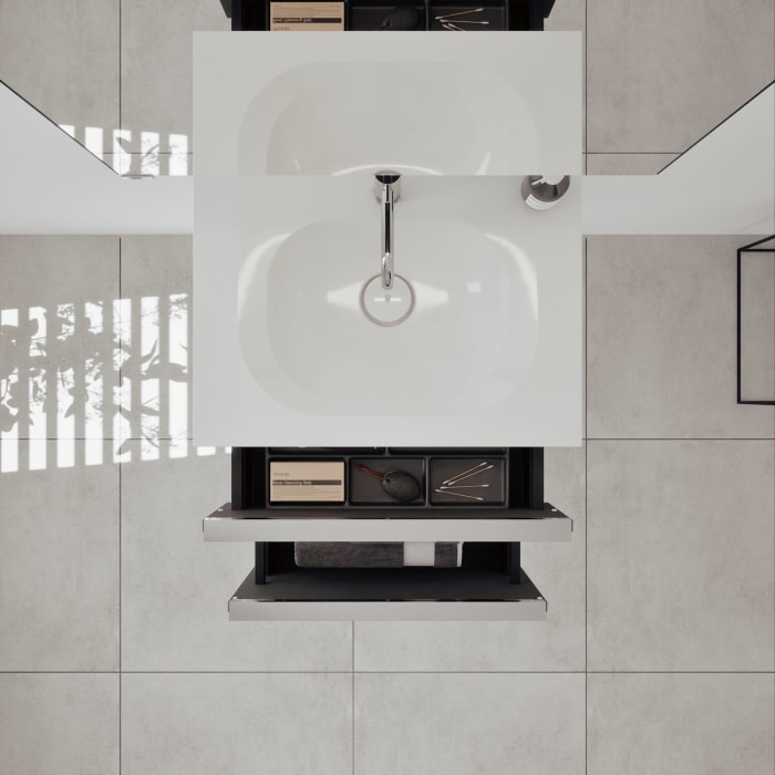 burgbad Fiumo 2.0 Badmöbelset 62 cm mit Waschtisch mit Unterschrank mit Griff G0146 und Spiegelschrank