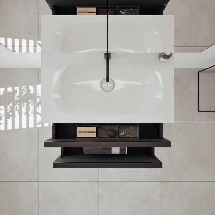 burgbad Fiumo 2.0 Badmöbelset 82 cm mit Waschtisch mit Unterschrank mit Griff G0200 und Spiegelschrank