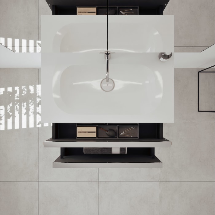 burgbad Fiumo 2.0 Badmöbelset 82 cm mit Waschtisch mit Unterschrank mit Griff G0146 und Spiegelschrank