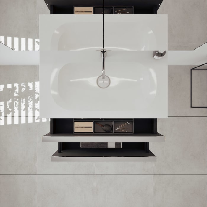 burgbad Fiumo 2.0 Badmöbelset 82 cm mit Waschtisch mit Unterschrank mit Griff G0146 und Spiegelschrank