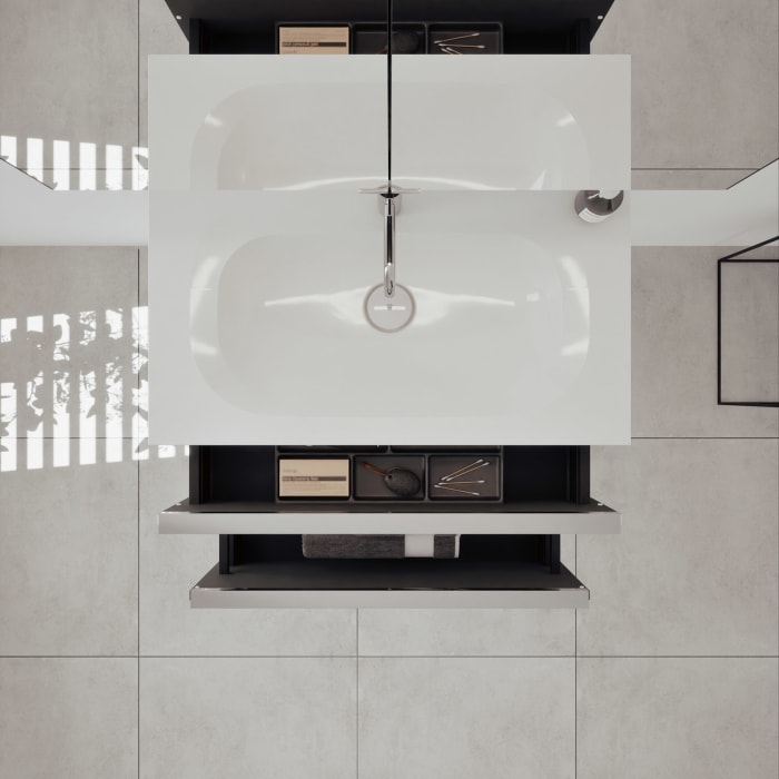 burgbad Fiumo 2.0 Badmöbelset 82 cm mit Waschtisch mit Unterschrank mit Griff G0146 und Spiegelschrank